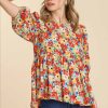 Red mix floral blouse
